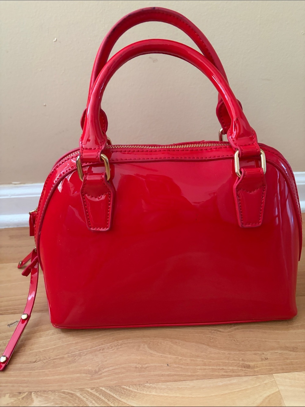 BCBG Red Patent Leather Dome Satchel Handbag